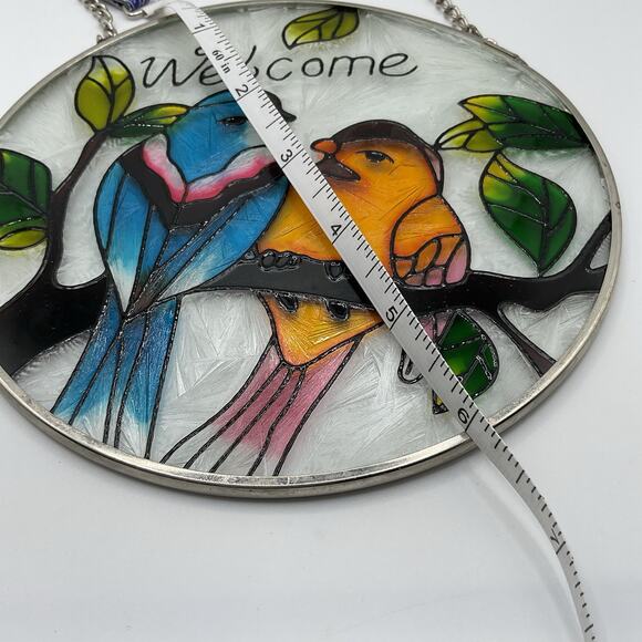 Stained Glass 2 Birds On A Branch Window Sun Catcher With Metal Chain Welcome - Picture 6 of 6